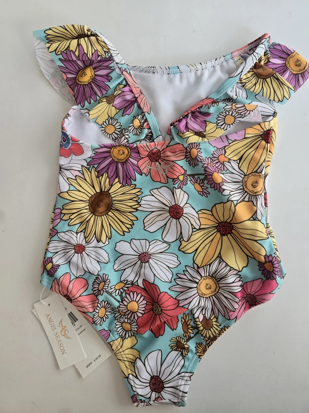 Kids Floral One-Piece Swimsuit in Aqua Multi